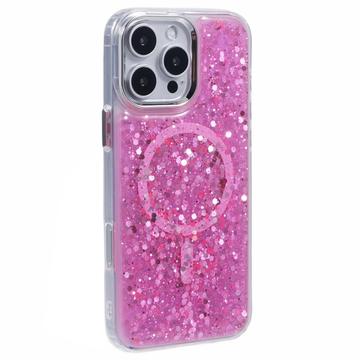 Funda epoxi de lentejuelas con purpurina compatible con MagSafe para iPhone 16 Pro Max - Rosa Fuerte