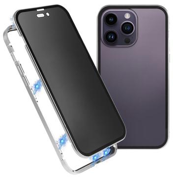 Carcasa Magnética con Cristal Templado para iPhone 16 Pro Max - Privacidad - Plateado