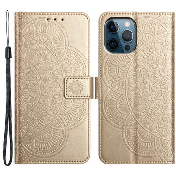 Funda Mandala Series para iPhone 16 Pro Max - Estilo Cartera - Dorado