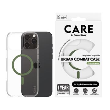 Funda PanzerGlass Care Transparent Urban Combat para iPhone 16 Pro Max - Compatible con MagSafe - Verde