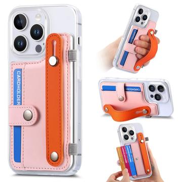 Funda de plástico CY1 para iPhone 16 Pro Max - Ranura para tarjetas, muñequera, soporte - Rosa
