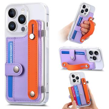 Funda de plástico CY1 para iPhone 16 Pro Max - Ranura para tarjetas, muñequera, soporte - Violeta