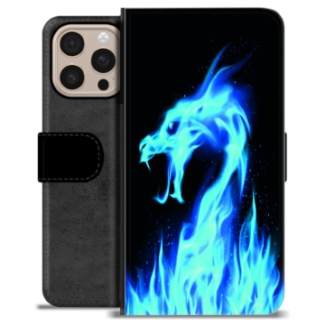 Funda Cartera Premium para iPhone 16 Pro Max - Dragón de Fuego Azul
