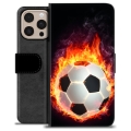 Funda Cartera Premium para iPhone 16 Pro Max - Pelota de Fútbol en Llamas