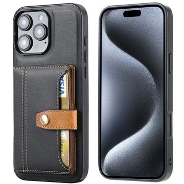 Funda con Cartera Retro Style para iPhone 16 Pro Max - Negro