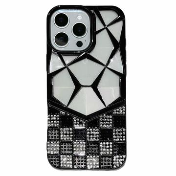 Funda iPhone 16 Pro Max Rhinestone Geometric Diamond Pattern - Negro