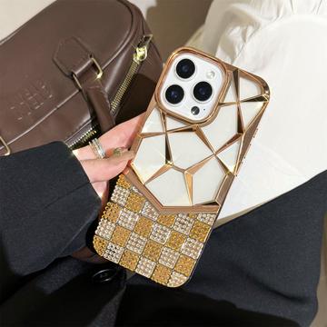 Funda iPhone 16 Pro Max Rhinestone Geometric Diamond Pattern - Oro