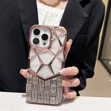 Funda iPhone 16 Pro Max Rhinestone Geometric Diamond Pattern - Rosa