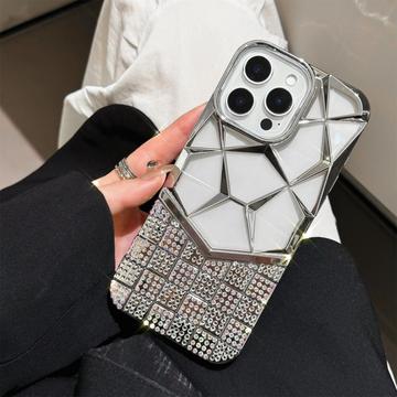 Funda iPhone 16 Pro Max Rhinestone Geometric Diamond Pattern - Plata