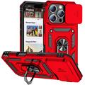 Funda Híbrida con Anillo Giratorio y Protector de Cámara para iPhone 16 Pro Max - Rojo