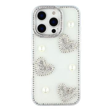 Funda híbrida Amor brillante y perla para iPhone 16 Pro Max - Transparente
