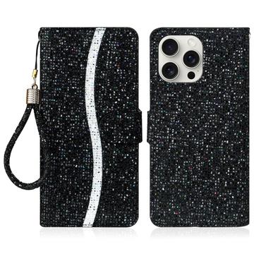 iPhone 16 Pro Max Funda elegante con purpurina para cartera - Negra