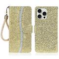 iPhone 16 Pro Max Funda elegante con purpurina para cartera - Oro