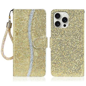 iPhone 16 Pro Max Funda elegante con purpurina para cartera - Oro