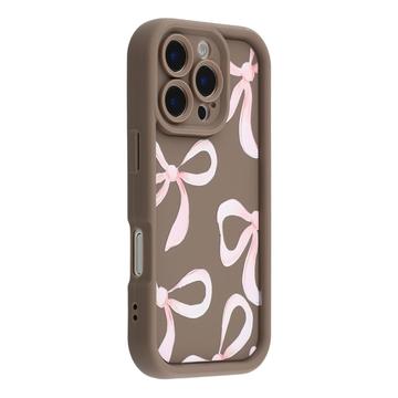 Elegante funda de TPU antichoque para iPhone 16 Pro Max con bordes elevados - Marrón / Lazo grande