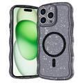 Funda MagSafe Wave-Edge Laser Glitter para iPhone 16 Pro Max - Negro translúcido