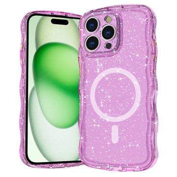 Funda MagSafe Wave-Edge Laser Glitter para iPhone 16 Pro Max - Rosa translúcido