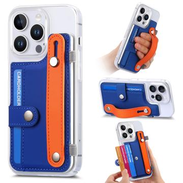 Funda de plástico CY1 para iPhone 16 Pro - Ranura para tarjetas, muñequera, soporte - Azul oscuro