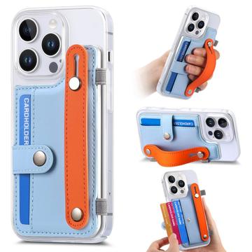 Funda de plástico CY1 para iPhone 16 Pro - Ranura para tarjetas, muñequera, soporte - Azul cielo