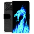 Funda Cartera Premium para iPhone 16 Pro - Dragón de Fuego Azul