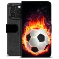 Funda Cartera Premium para iPhone 16 Pro - Pelota de Fútbol en Llamas