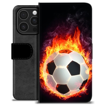 Funda Cartera Premium para iPhone 16 Pro - Pelota de Fútbol en Llamas