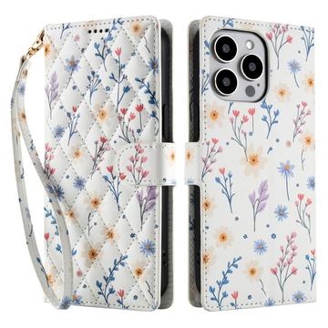 Funda Rómbica Floral de Cartera para iPhone 16 Pro - Flores de colores