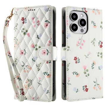 Funda Rómbica Floral de Cartera para iPhone 16 Pro - Rosas