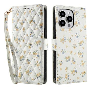 Funda Rómbica Floral de Cartera para iPhone 16 Pro - Flores Amarillas