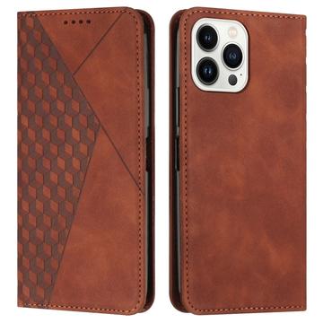Funda de cartera con diseño de rombos y cierre magnético para iPhone 16 Pro - Marrón