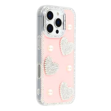 Funda híbrida Amor brillante y perla para iPhone 16 Pro - Rosa