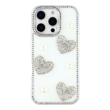 Funda híbrida Amor brillante y perla para iPhone 16 Pro - Blanca