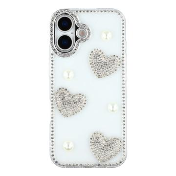 Funda híbrida Amor brillante y perla para iPhone 16 - Transparente