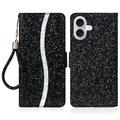 iPhone 16 Funda elegante con purpurina para cartera
