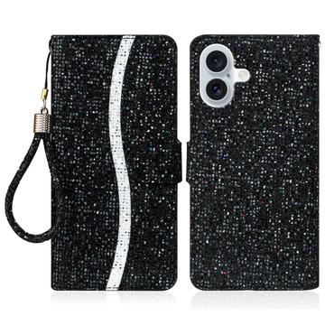 iPhone 16 Funda elegante con purpurina para cartera