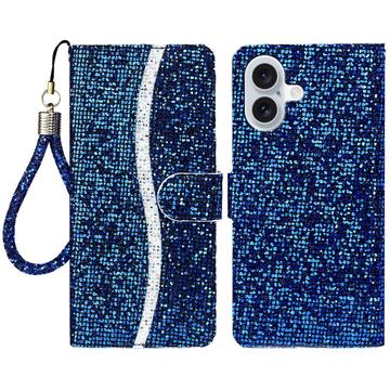 iPhone 16 Funda elegante con purpurina para cartera - Azul