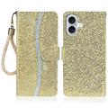 iPhone 16 Funda elegante con purpurina para cartera - Oro