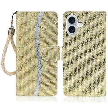 iPhone 16 Funda elegante con purpurina para cartera - Oro