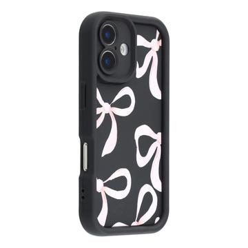 Elegante funda de TPU antichoque para iPhone 16 con bordes elevados - Negro / Lazo grande