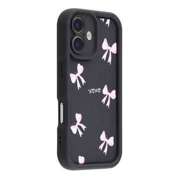 Elegante funda de TPU antichoque para iPhone 16 con bordes elevados - Negro / Lazo