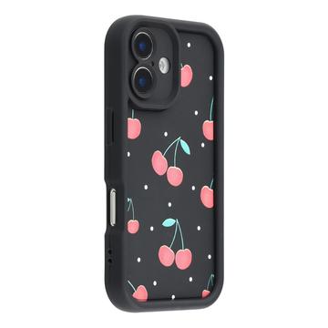 Elegante funda de TPU antichoque con bordes elevados para el iPhone 16 - Negro / Cerezas