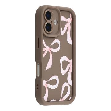 Elegante funda de TPU antichoque para iPhone 16 con bordes elevados - Marrón / Lazo grande