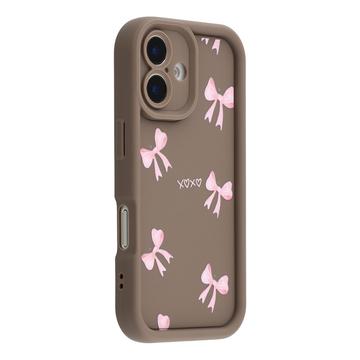 Elegante funda de TPU antichoque para iPhone 16 con bordes elevados - Marrón / Lazo