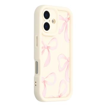 Elegante funda de TPU antichoque para iPhone 16 con bordes elevados - Blanca / Lazo grande