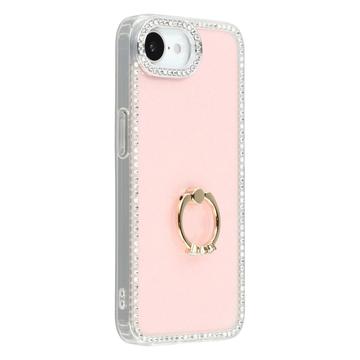 Funda híbrida iPhone 16e CrystalGlow con soporte para anillos - Rosa