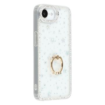 Funda híbrida iPhone 16e CrystalGlow con soporte para anillos - Estrellas / Transparente