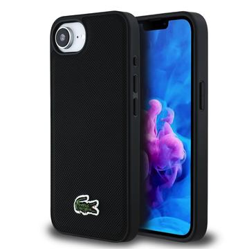 Funda iPhone 16e Lacoste Iconic Petit Pique Woven Logo - Compatible con MagSafe - Negro