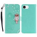 iPhone 16e Búho Rhinestone Funda billetera - Cian