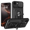 Funda híbrida con anillo giratorio y protector de cámara para iPhone 16e - Negro