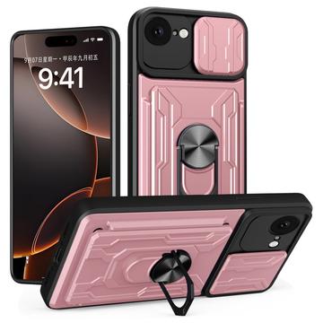 Funda híbrida con anillo giratorio y protector de cámara para iPhone 16e - Rosa Dorado